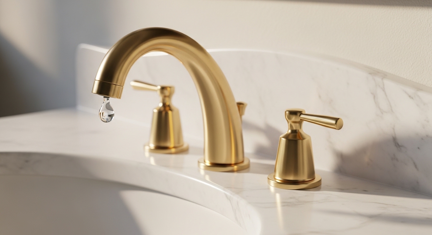 brass faucet nearby